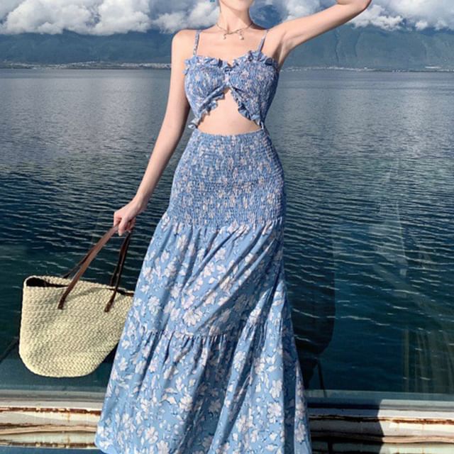 Sundress Strap Cutout Spaghetti Maxi Floral