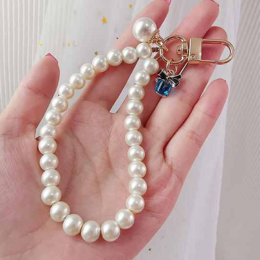 Bow Faux Pearl Phone Strap with Lanyard Pad