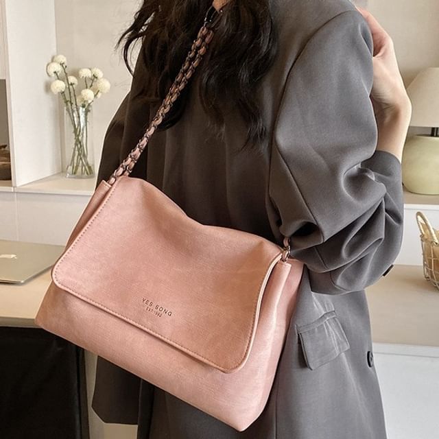 Strap Leather Lettering Tote Flap Faux Chain Bag