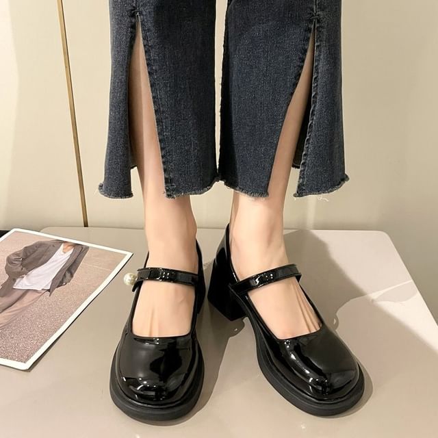 Block Pearl Shoes Jane Faux Mary Patent Heel