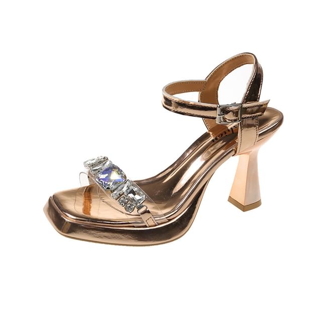 Heel Block Sandals Rhinestone