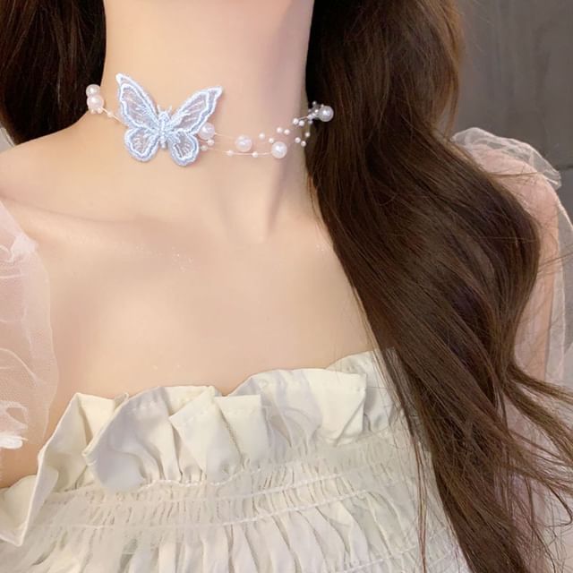 Butterfly Embroidered Necklace / Choker