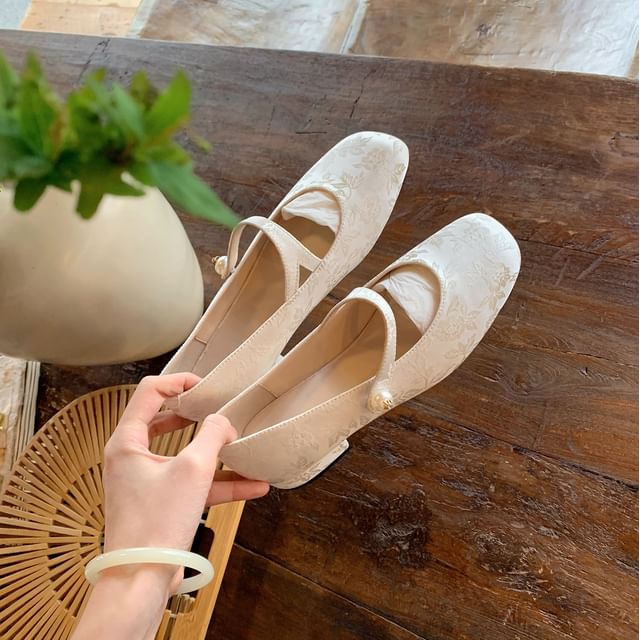 Flats Jane Mary Faux Pearl Fabric