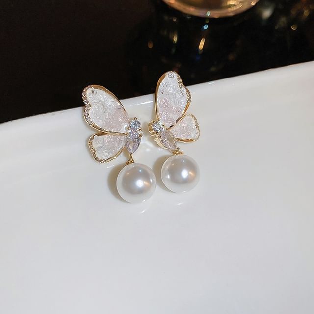 Pearl Alloy Floral Butterfly (Various Designs) Earring Faux / Stud Crystal