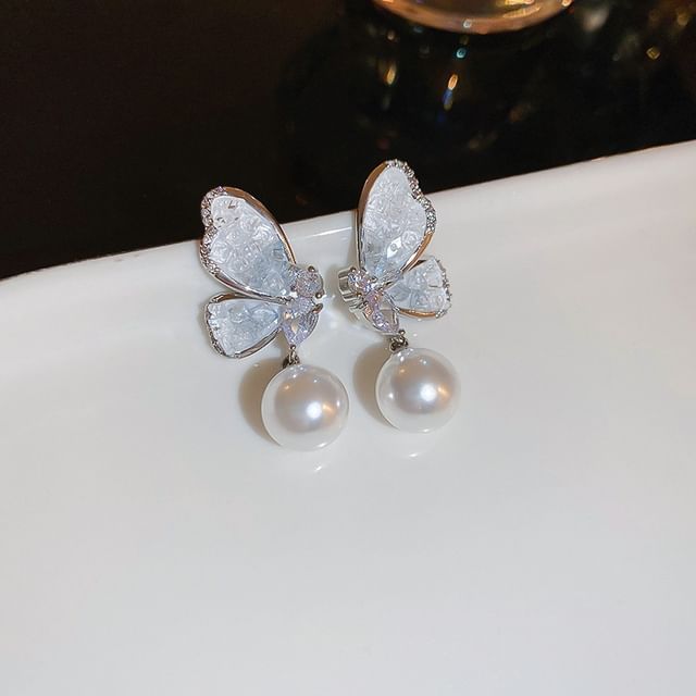 Pearl Alloy Floral Butterfly (Various Designs) Earring Faux / Stud Crystal