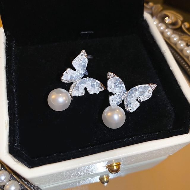 Pearl Alloy Floral Butterfly (Various Designs) Earring Faux / Stud Crystal