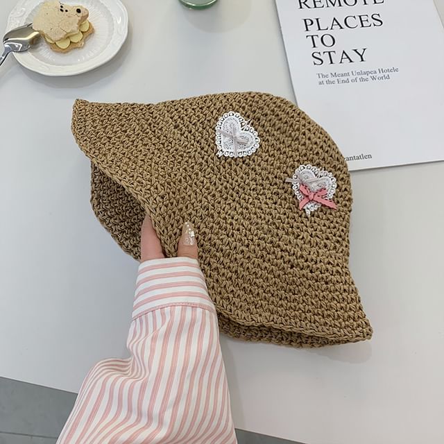 Heart Straw Applique Hat