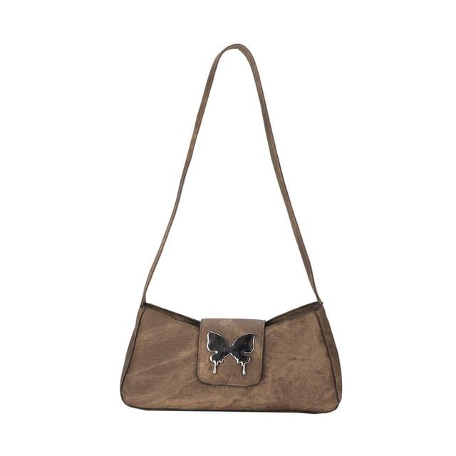 Butterfly Accent Faux Leather Shoulder Bag