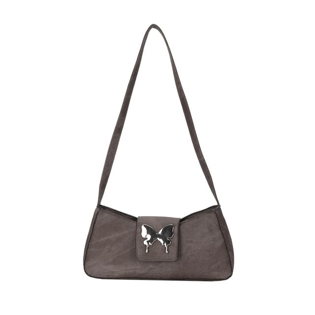 Butterfly Accent Faux Leather Shoulder Bag