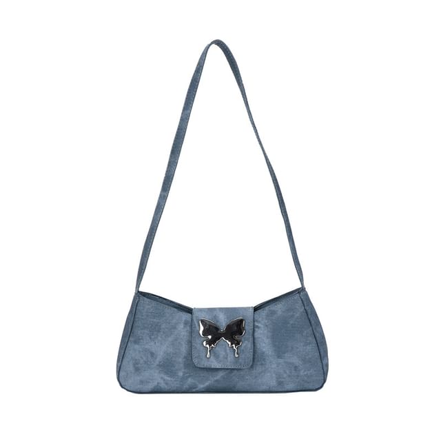 Butterfly Accent Faux Leather Shoulder Bag