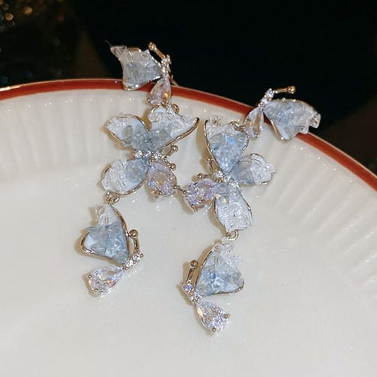 (Various Earring Faux Alloy / Designs) Crystal Pearl Butterfly