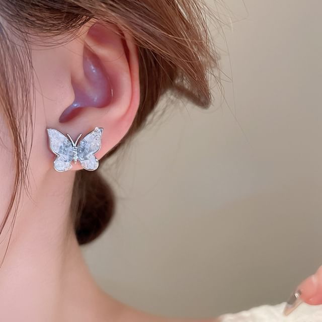 Earring Floral Pearl Designs) Alloy / (Various Crystal Faux Butterfly