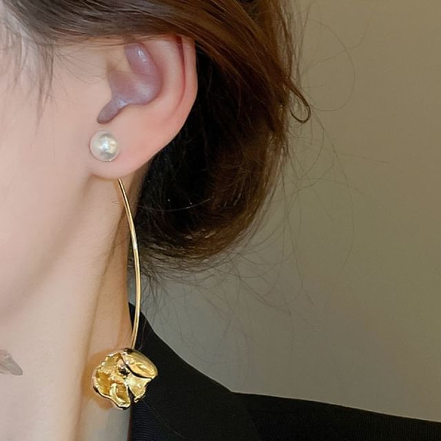 Dangle Alloy Faux Pearl Floral Earring