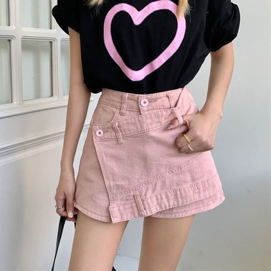 Waist Asymmetrical Skort High Denim