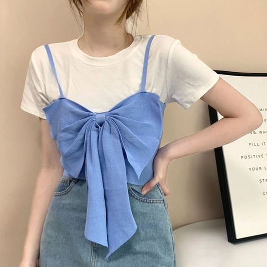 Plain Top Camisole Bow Cropped