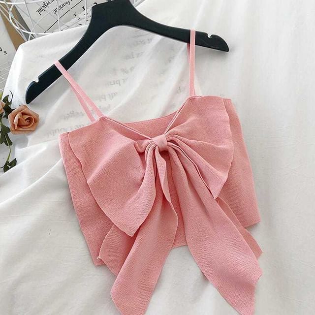 Plain Top Camisole Bow Cropped