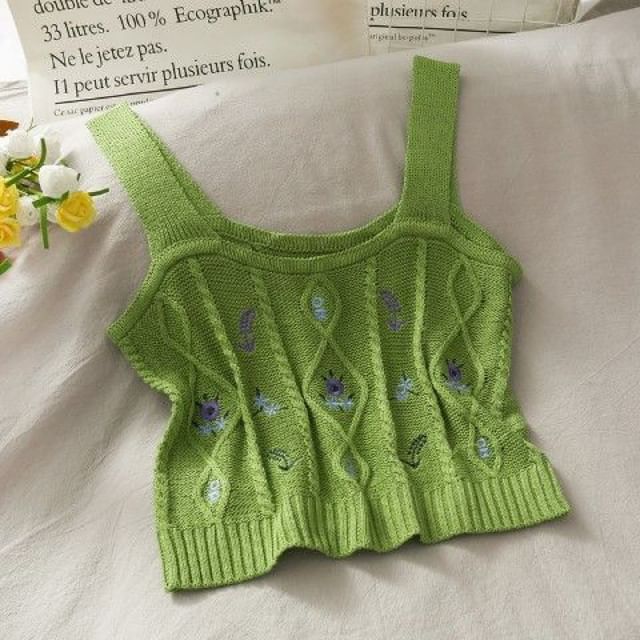 Top Cropped Knit Embroidered Camisole Flower