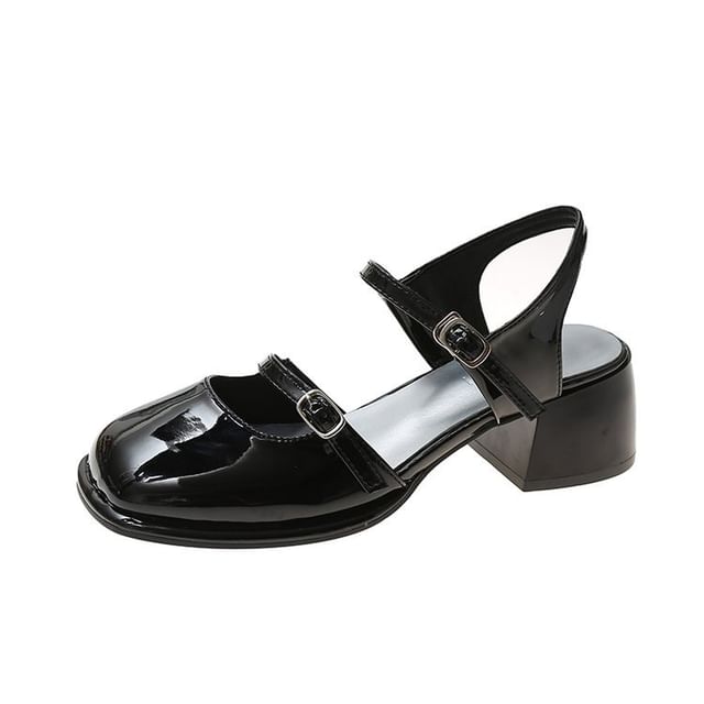 D'Orsay Block Pumps Mary Heel Patent Toe Leather Slingback Jane Square