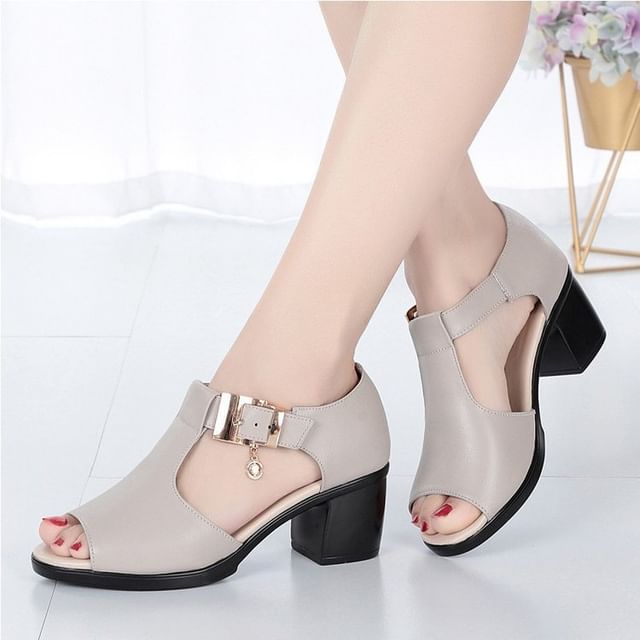 Block Plain Sandals Heel