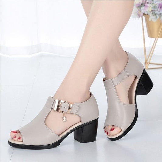 Block Plain Sandals Heel