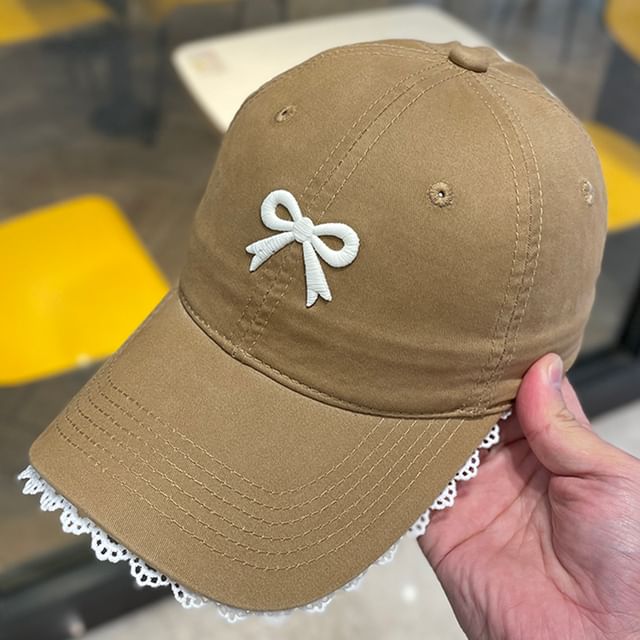 Trim Baseball Embroidered Cap Bow Lace