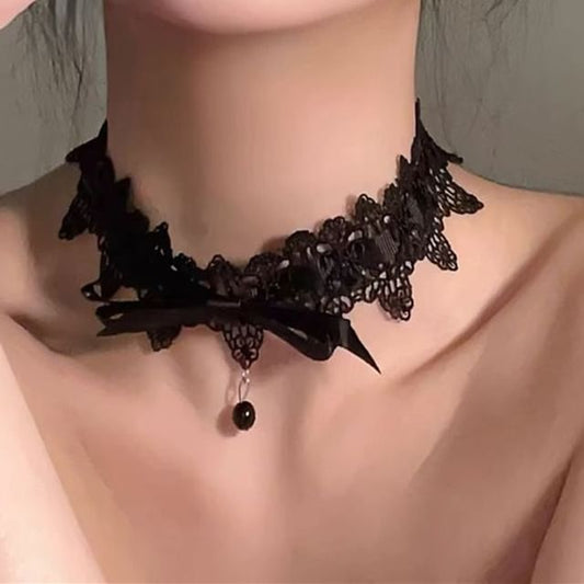 Pendant Lace Choker Bead Bow
