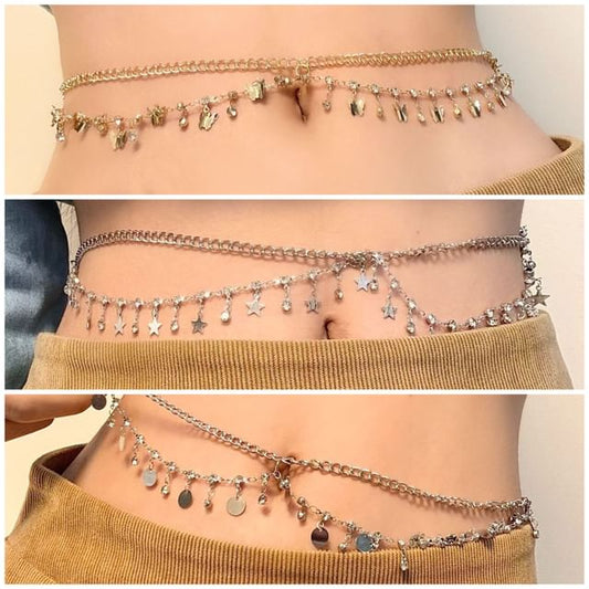Waist Chain Layered Rhinestone Fringed