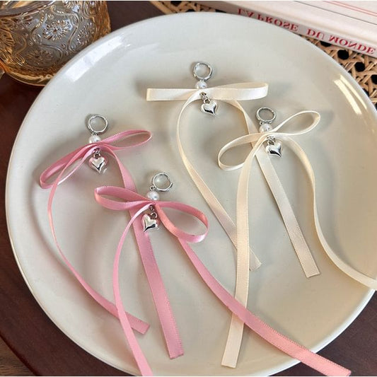 Drop Earring Fabric Heart Bow Huggie