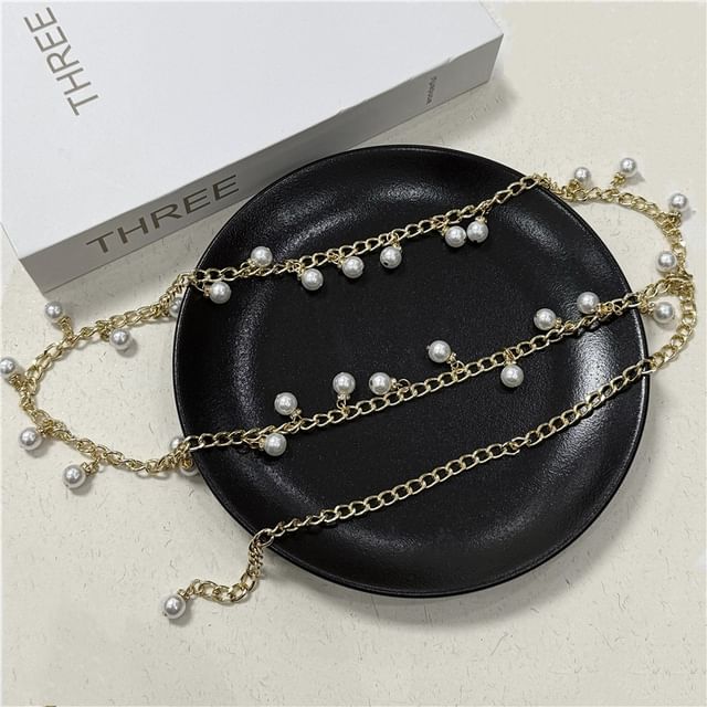 Faux Belt Waist Chain Fringed Pearl