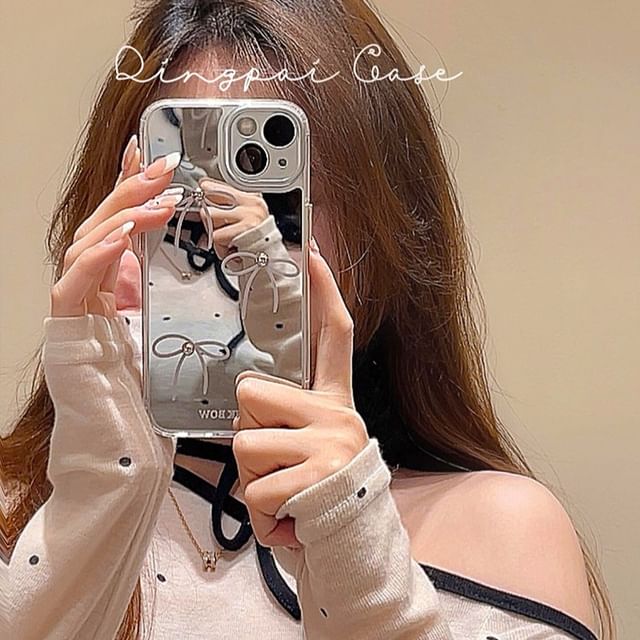 Bow Mirrored Phone Case - iPhone 15 Pro Max / 15 Pro / 15 Plus / 15 / 14 Pro Max / 14 Pro / 14 Plus / 14 / 13 Pro Max / 13 Pro / 13 / 13 mini / 12 Pro Max / 12 Pro / 12 / 12 mini / 11 Pro Max / 11 Pro / 11