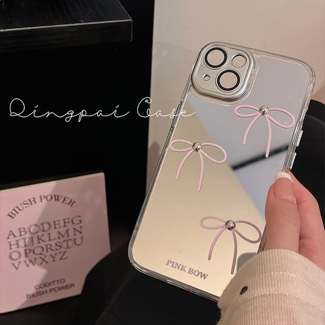 Bow Mirrored Phone Case - iPhone 15 Pro Max / 15 Pro / 15 Plus / 15 / 14 Pro Max / 14 Pro / 14 Plus / 14 / 13 Pro Max / 13 Pro / 13 / 13 mini / 12 Pro Max / 12 Pro / 12 / 12 mini / 11 Pro Max / 11 Pro / 11