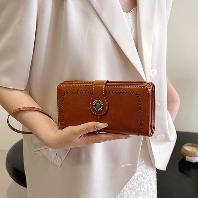 Faux Floral Charm Wallet Leather Long