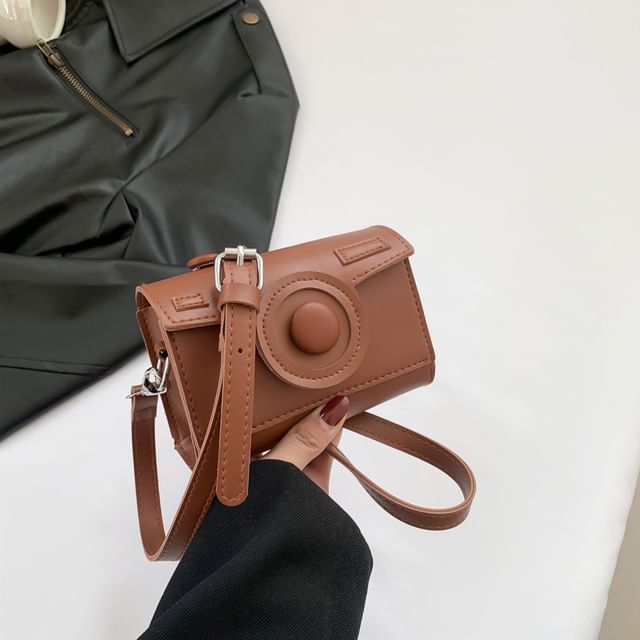 Faux Camera Leather Crossbody Flap Bag