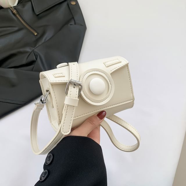Faux Camera Leather Crossbody Flap Bag