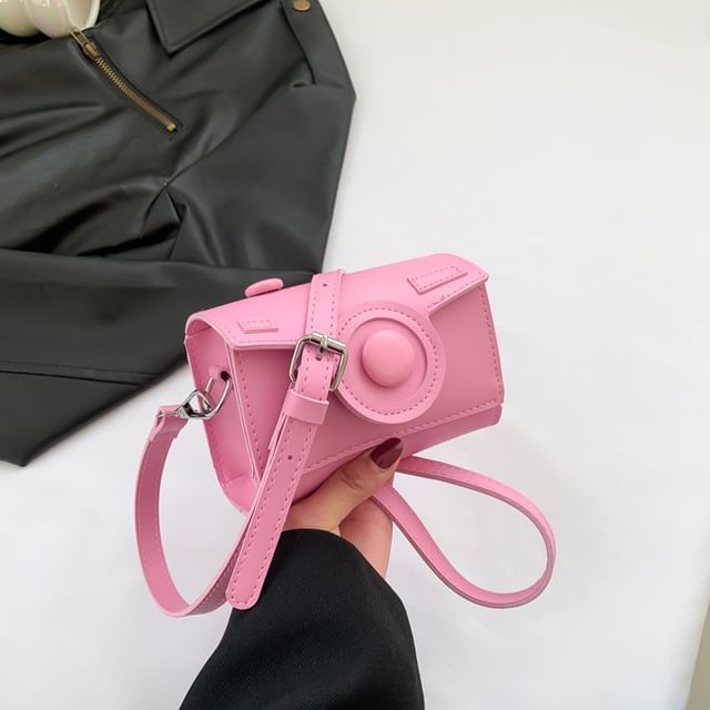 Faux Camera Leather Crossbody Flap Bag
