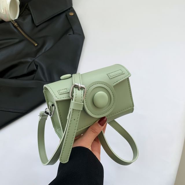 Faux Camera Leather Crossbody Flap Bag