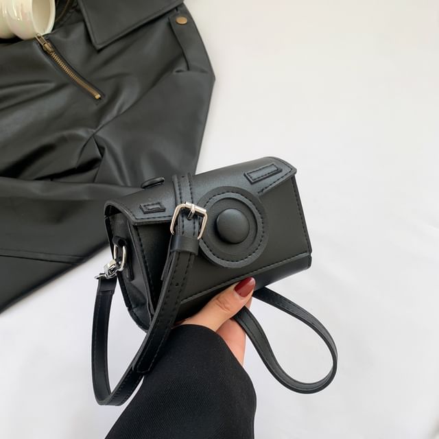 Faux Camera Leather Crossbody Flap Bag