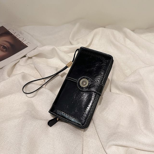 Faux Floral Charm Wallet Leather Long