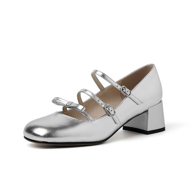 Heel Pumps Chunky Strappy Mary Jane Bow