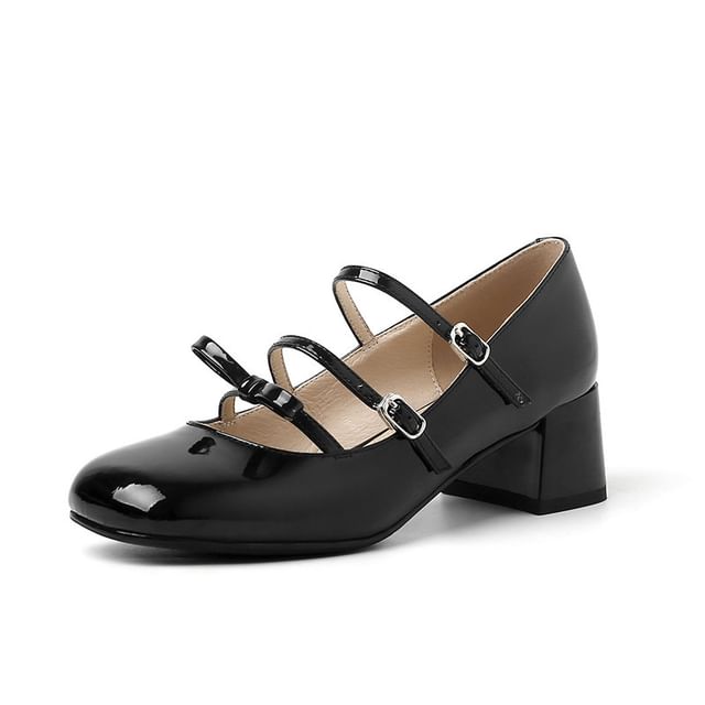 Heel Pumps Chunky Strappy Mary Jane Bow
