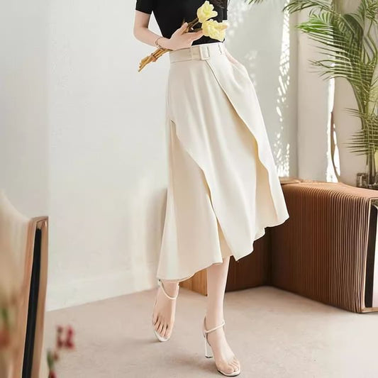 High Rise Plain Ruffled Midi A