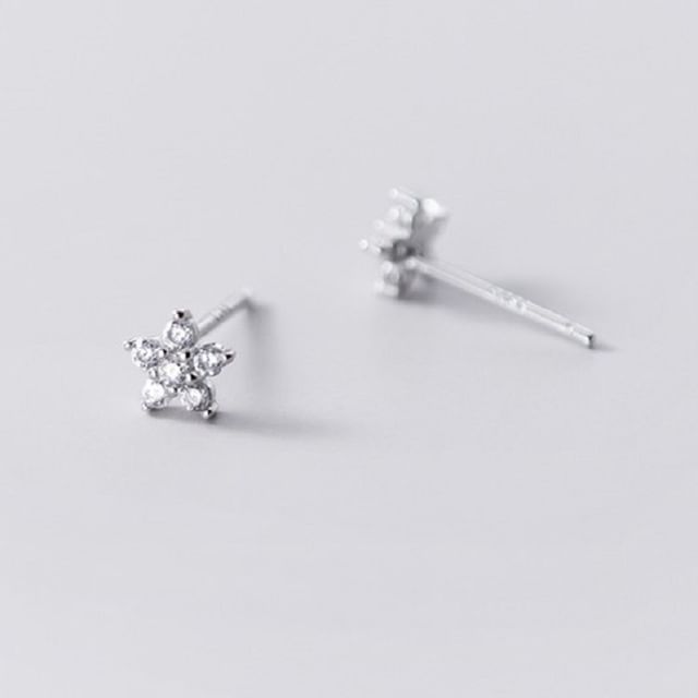 Floral Rhinestone S925 Sterling Silver Stud Earring