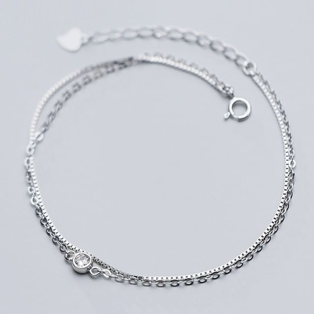 Rhinestone Layered S925 Sterling Silver Bracelet