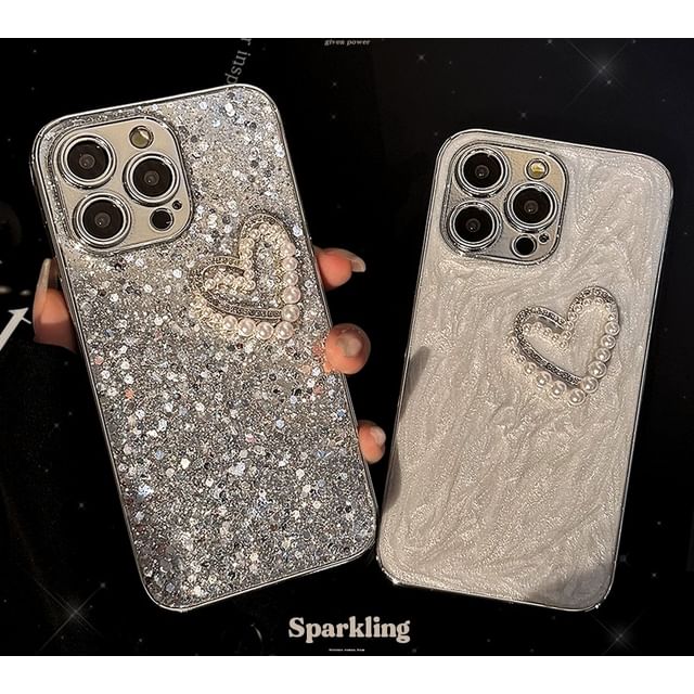 Case Heart Phone Faux Pearl