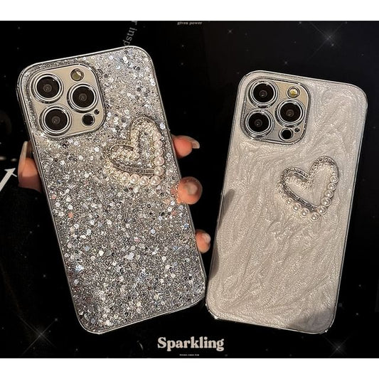 Case Heart Phone Faux Pearl