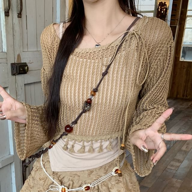 Beaded Plain Top / Mid Detail Cropped Chain Skirt Asymmetrical Sweater Waist Distressed Cami Rise Tassel A-Line Mini