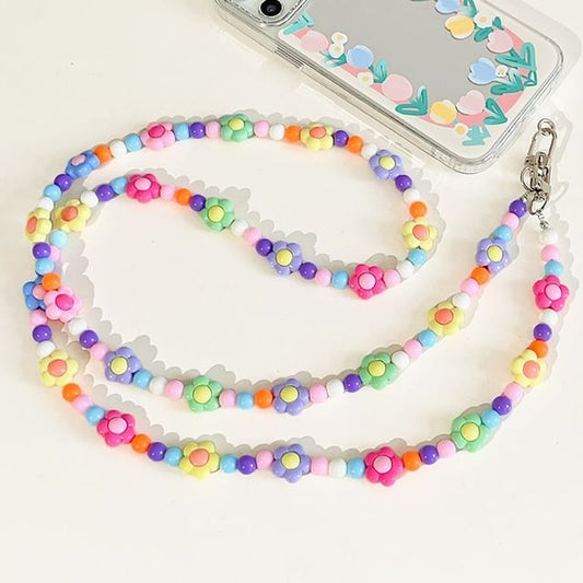 Crystal Floral Bead Lanyard Faux Phone