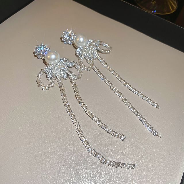 Ribbon Earring Rhinestone Necklace Drop /