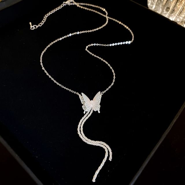 Earring / Butterfly Rhinestone Dangle Choker Alloy