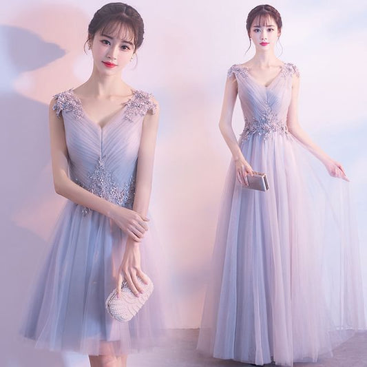 A-Line Ruched Evening / Dress Plain Mini Cocktail Mesh Gown V-Neck Applique Floral Sleeveless